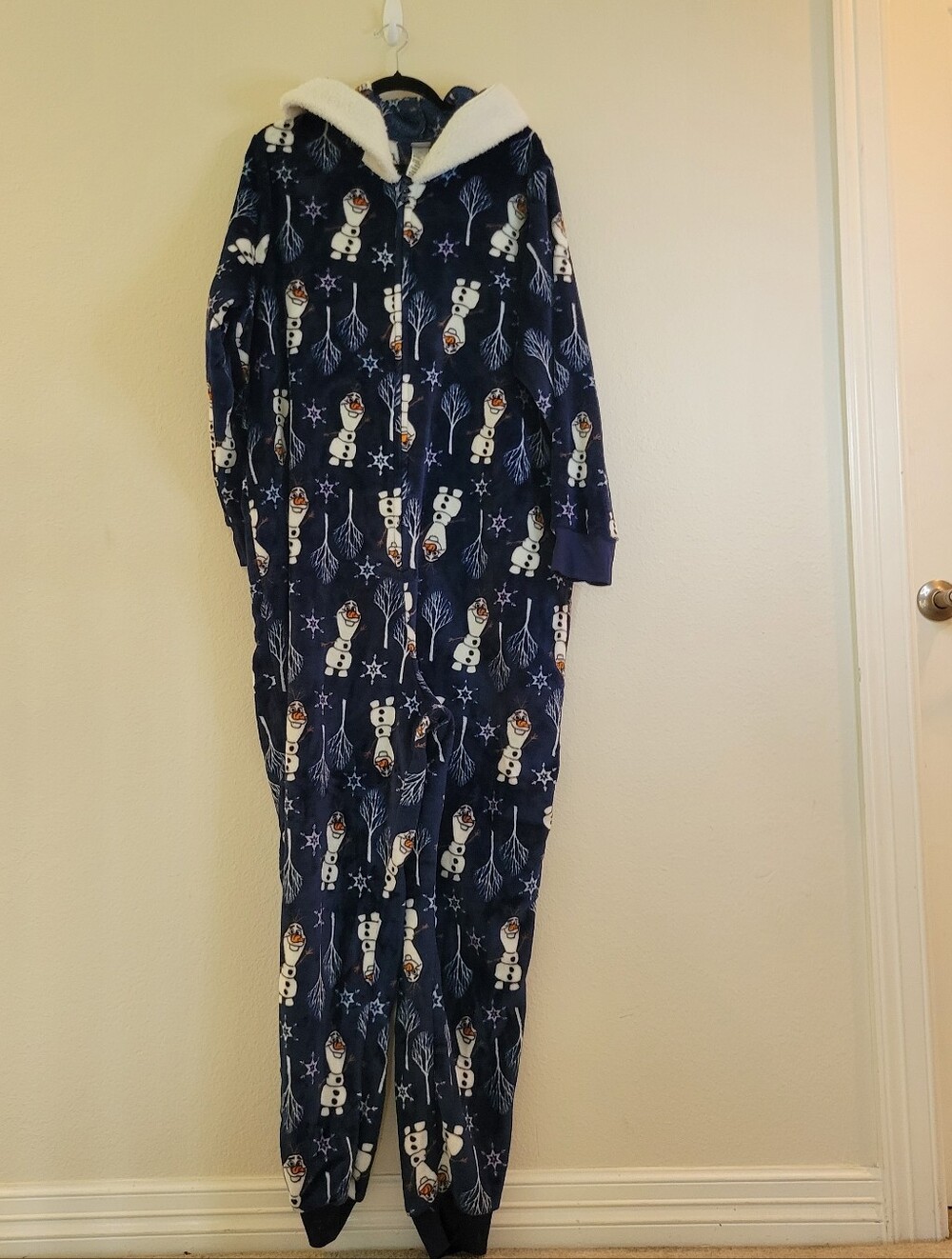 Disney Navy Blue Olaf Fleece Hooded Sleep Zip Up Footless One Piece Ladies 3X.